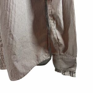 J Crew Ruffle Neck Button Up Shirt Women’s S Cotton Gray & White